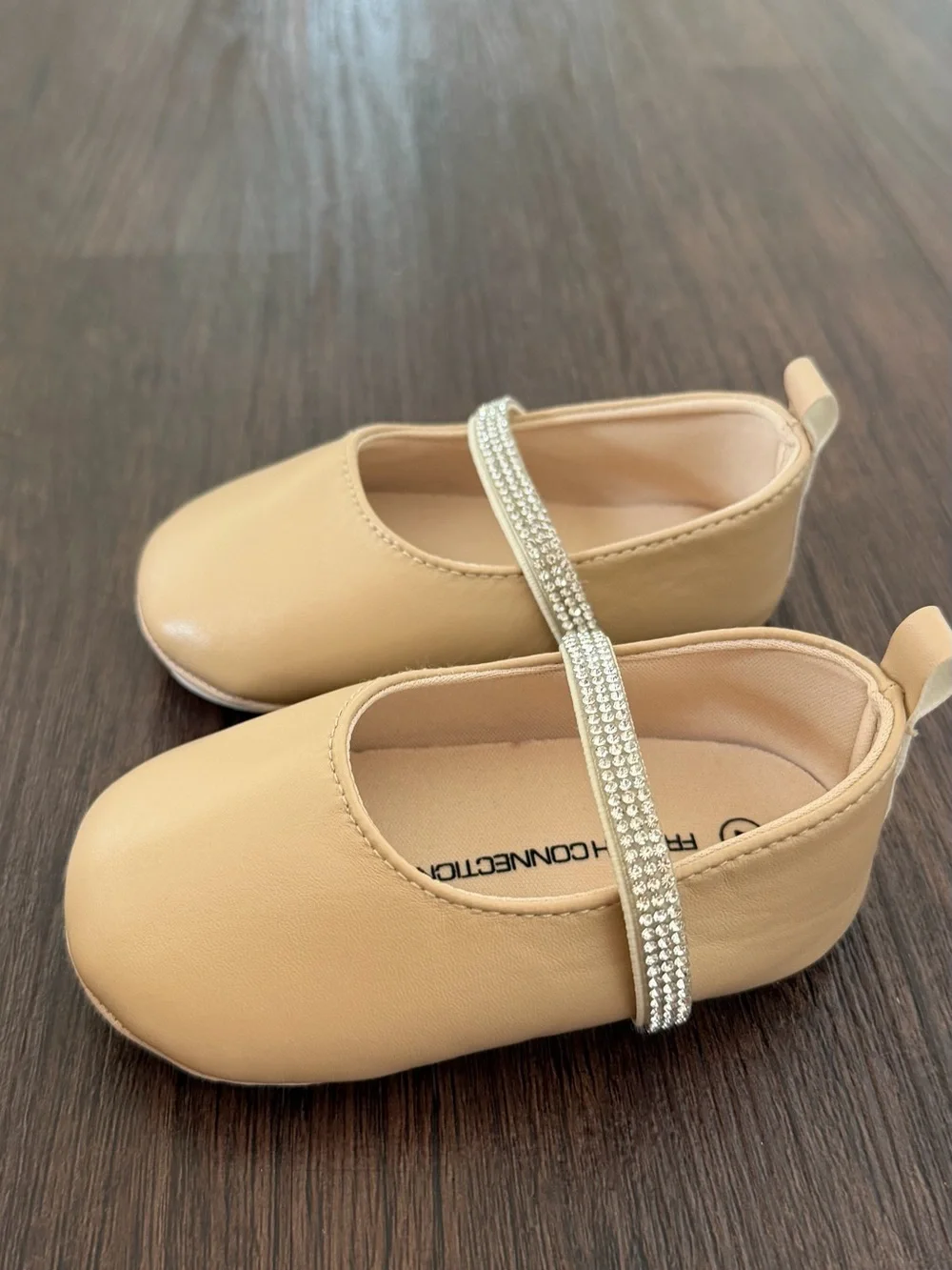 Kids Beige Mary Jane Shoes with Sparkle Strap